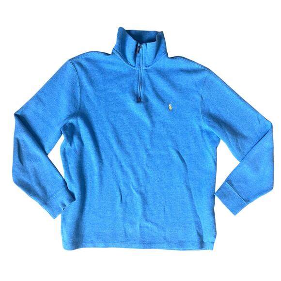 Vintage 90s Polo by Ralph Lauren Blue Cotton Quarter Zip Sweater Size Large - Picture 1 of 4